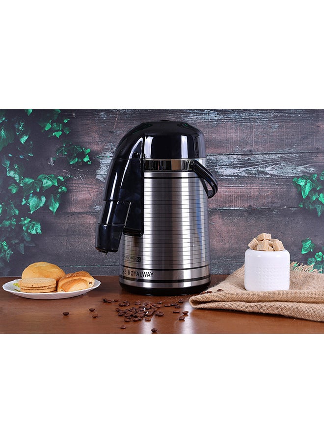 Royalford 3L Glass Vacuum Flask-RF6277| Glass Inner for Hot and Cold Beverages| Comfortable Handle, One Press Switch, Easy to Carry and Safe to Touch| Suitable for Indoor and Outdoor Use| Grey Black/Silver