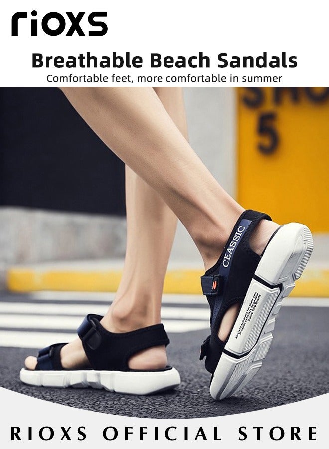 Men's Casual Open Toe Water Sandal Breathable Non-Slip Beach Sandals Sneakers Pool Slide Adjustable Flat Shoes With Back-Strap