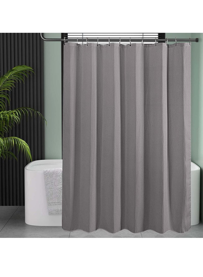 Premium Shower Curtain Thick Fabric Waffle Weave Design 5-Star Hotel Quality, Waterproof Mildew-proof No Smell Washable with 12 Plastic Hooks for Bathroom (Grey 180 x 180cm)