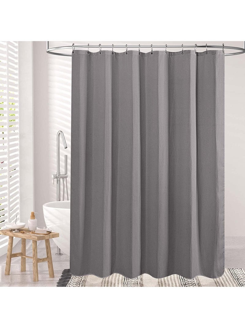 Premium Shower Curtain Thick Fabric Waffle Weave Design 5-Star Hotel Quality, Waterproof Mildew-proof No Smell Washable with 12 Plastic Hooks for Bathroom (Grey 180 x 180cm)