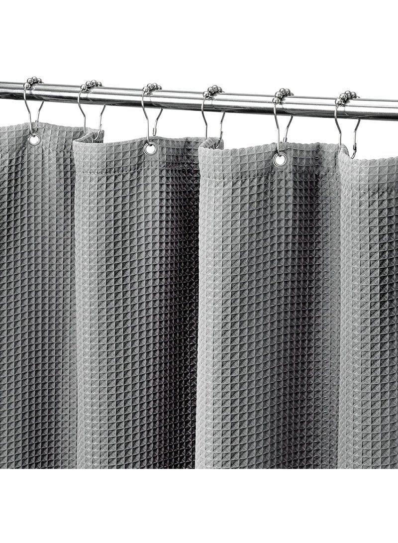 Premium Shower Curtain Thick Fabric Waffle Weave Design 5-Star Hotel Quality, Waterproof Mildew-proof No Smell Washable with 12 Plastic Hooks for Bathroom (Grey 180 x 180cm)