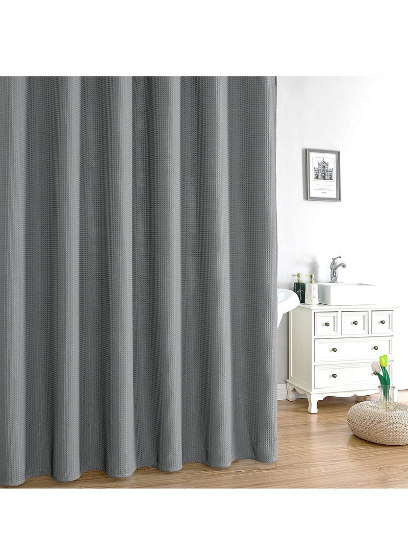 Premium Shower Curtain Thick Fabric Waffle Weave Design 5-Star Hotel Quality, Waterproof Mildew-proof No Smell Washable with 12 Plastic Hooks for Bathroom (Grey 180 x 180cm)