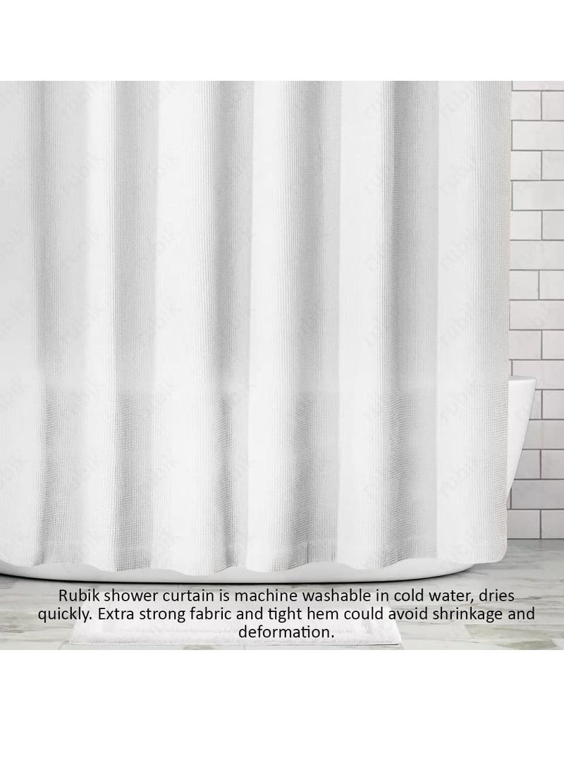 Premium Shower Curtain Thick Fabric Waffle Weave Design 5-Star Hotel Quality, Waterproof Mildew-proof No Smell Washable with 12 Plastic Hooks for Bathroom (180 x 200cm)