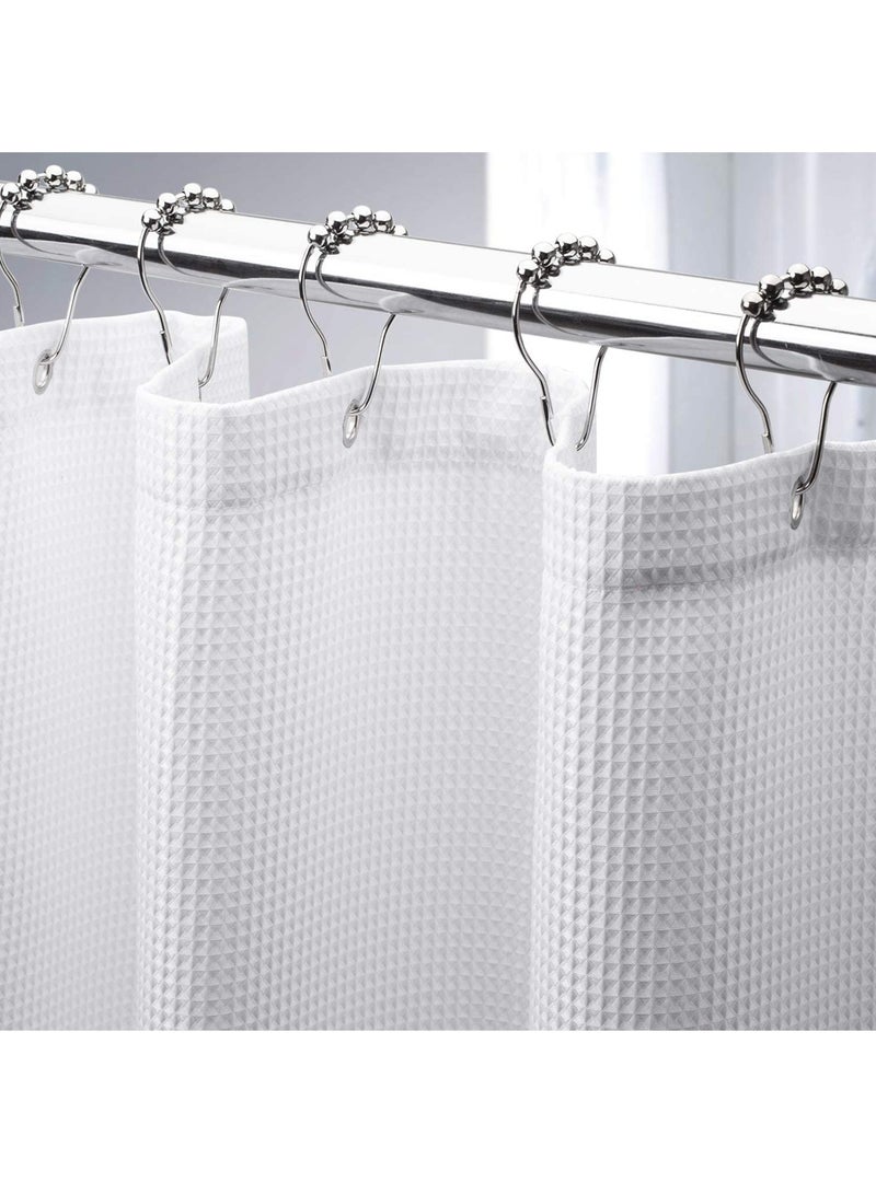 Premium Shower Curtain Thick Fabric Waffle Weave Design 5-Star Hotel Quality, Waterproof Mildew-proof No Smell Washable with 12 Plastic Hooks for Bathroom (180 x 200cm)