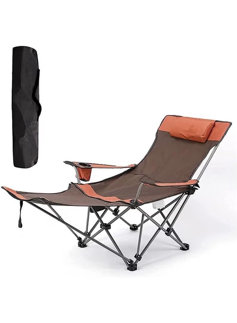 Camping Chairs Portable Folding Chair, Fully Padded Beach Lounge Chair, Adjustable Back Slope Outdoor Chair with Head Pillow,Lawn Chair for Camping Fishing Backyard Travel