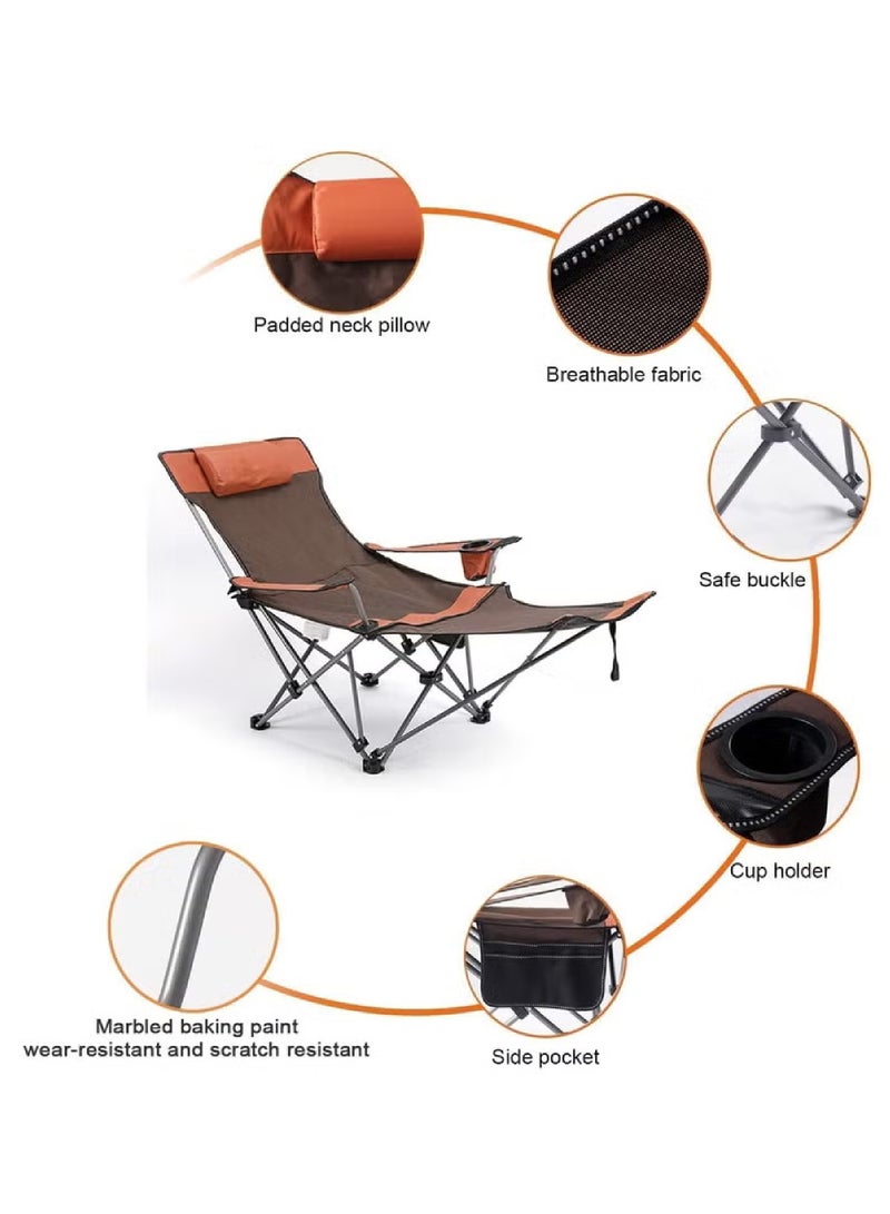 Camping Chairs Portable Folding Chair, Fully Padded Beach Lounge Chair, Adjustable Back Slope Outdoor Chair with Head Pillow,Lawn Chair for Camping Fishing Backyard Travel