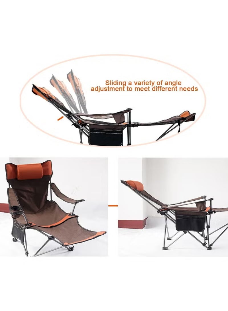 Camping Chairs Portable Folding Chair, Fully Padded Beach Lounge Chair, Adjustable Back Slope Outdoor Chair with Head Pillow,Lawn Chair for Camping Fishing Backyard Travel