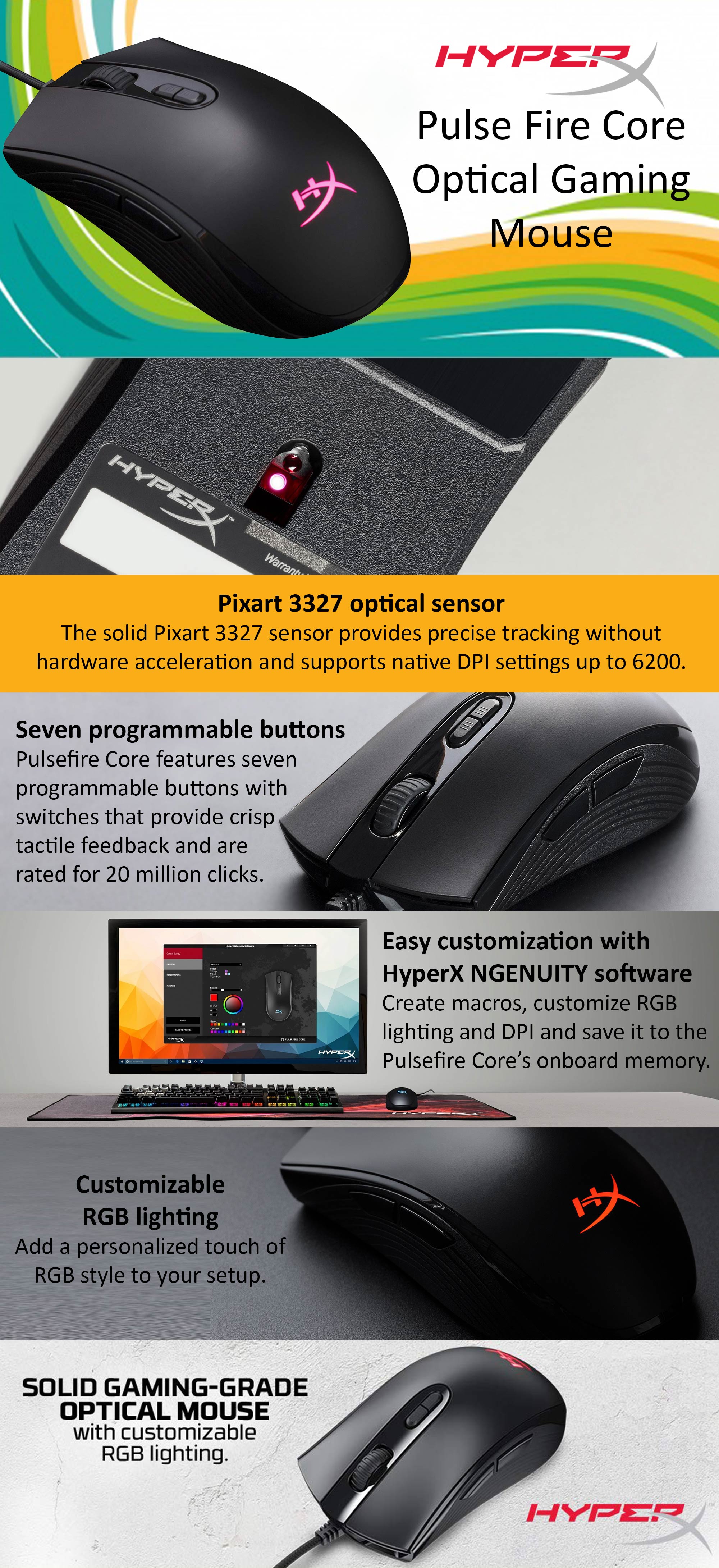 HYPERX 	
HX-MC004B Pulsefire Core Optical Gaming Mouse Black