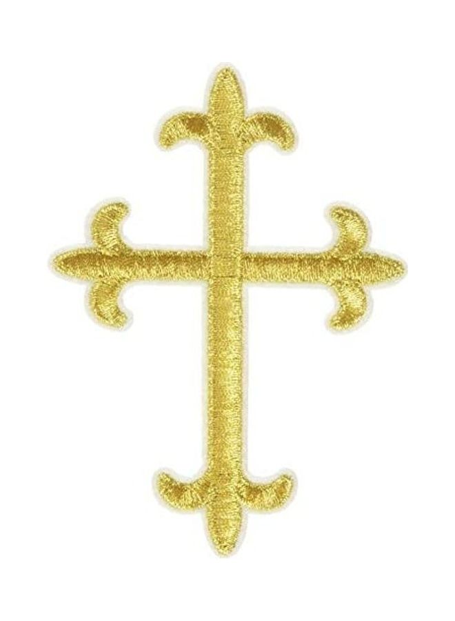 Metallic Iron On Embroided Cross Patch Golden