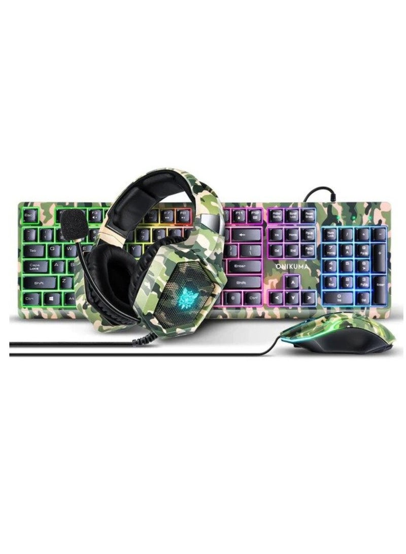 ONIKUMA TZ3003 3-IN-1 RGB WIRED KEYBOARD MOUSE HEADSET GAMING COMBO (CAMO GREEN)