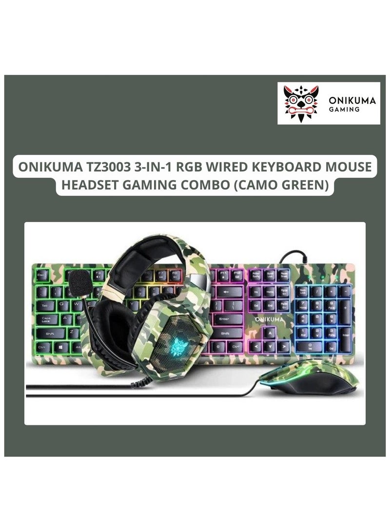 ONIKUMA TZ3003 3-IN-1 RGB WIRED KEYBOARD MOUSE HEADSET GAMING COMBO (CAMO GREEN)