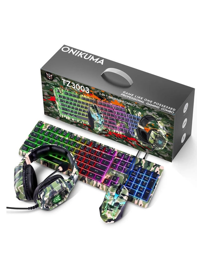 ONIKUMA TZ3003 3-IN-1 RGB WIRED KEYBOARD MOUSE HEADSET GAMING COMBO (CAMO GREEN)