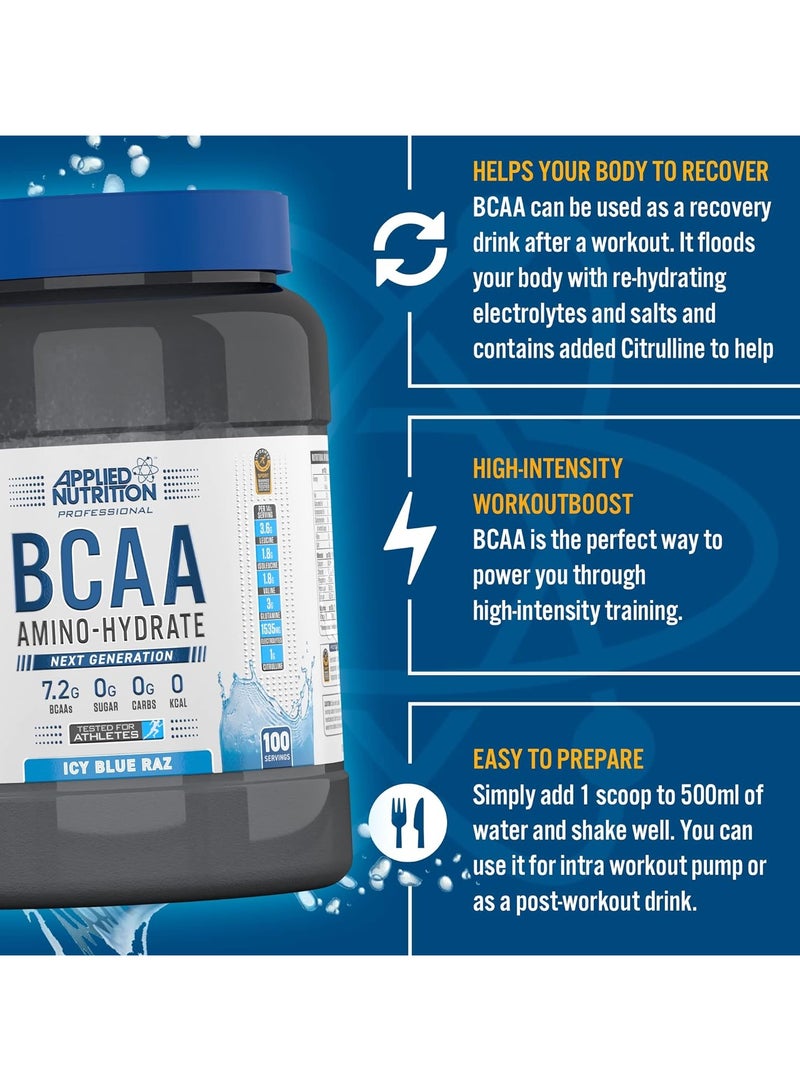 Applied Nutrition BCAA Powder Branched Chain Amino Acids BCAAs Supplement, Amino Hydrate Intra Workout and Recovery Energy Drink,1.4kg - 100 Servings, Fruit Burst