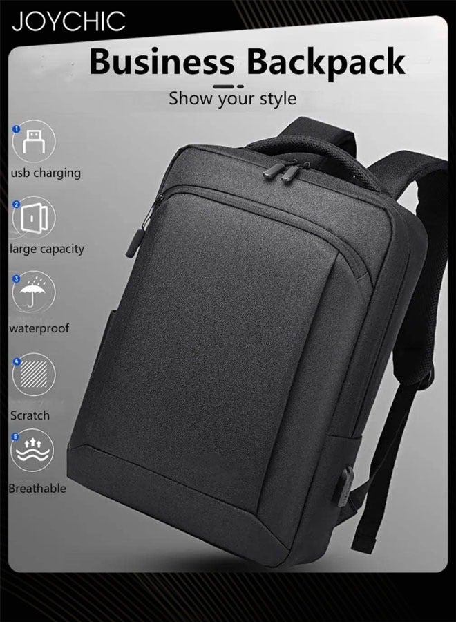 Business Travel Laptop Backpack Oxford Waterproof Anti Theft Computer Daypack Large Capacity Schoolbag with USB Charging Port for Men Boys Work School Trips Black