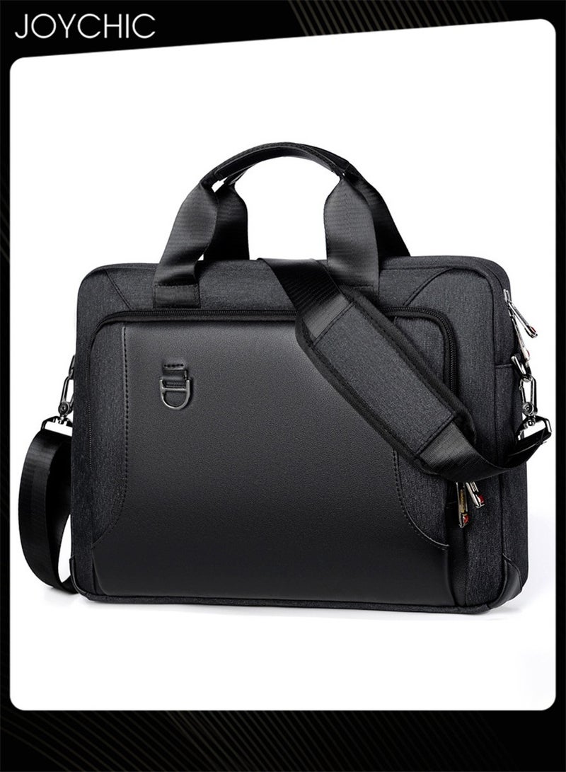 15.6 Inch Business Multi-Pocket Laptop Sleeve Briefcase Large Capacity Shoulder Bag Electronic Accessories Organizer Waterproof Messenger Carrying Case Black