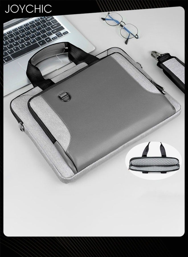 15.6 Inch Business Multi-Pocket Laptop Sleeve Briefcase Large Capacity Shoulder Bag Electronic Accessories Organizer Waterproof Messenger Carrying Case Grey