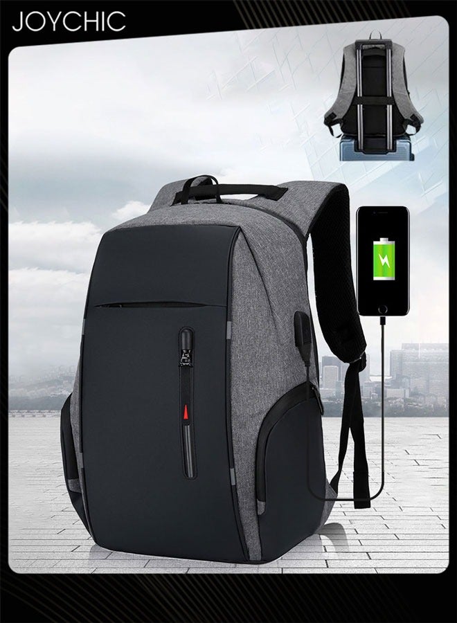 Travel Laptop Backpack Multifunction Business Anti-theft Zipper Daypack Large Capacity College School Computer Bag with USB Charging Port Fit 15.6 Inch for Men Office Work Outdoor Grey+Black
