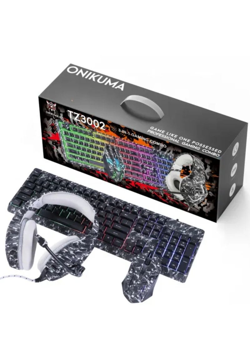 Onikuma TZ3002 3-in-1 RGB Wired Keyboard/ Mouse/ Headset Gaming Combo (Camo Grey)