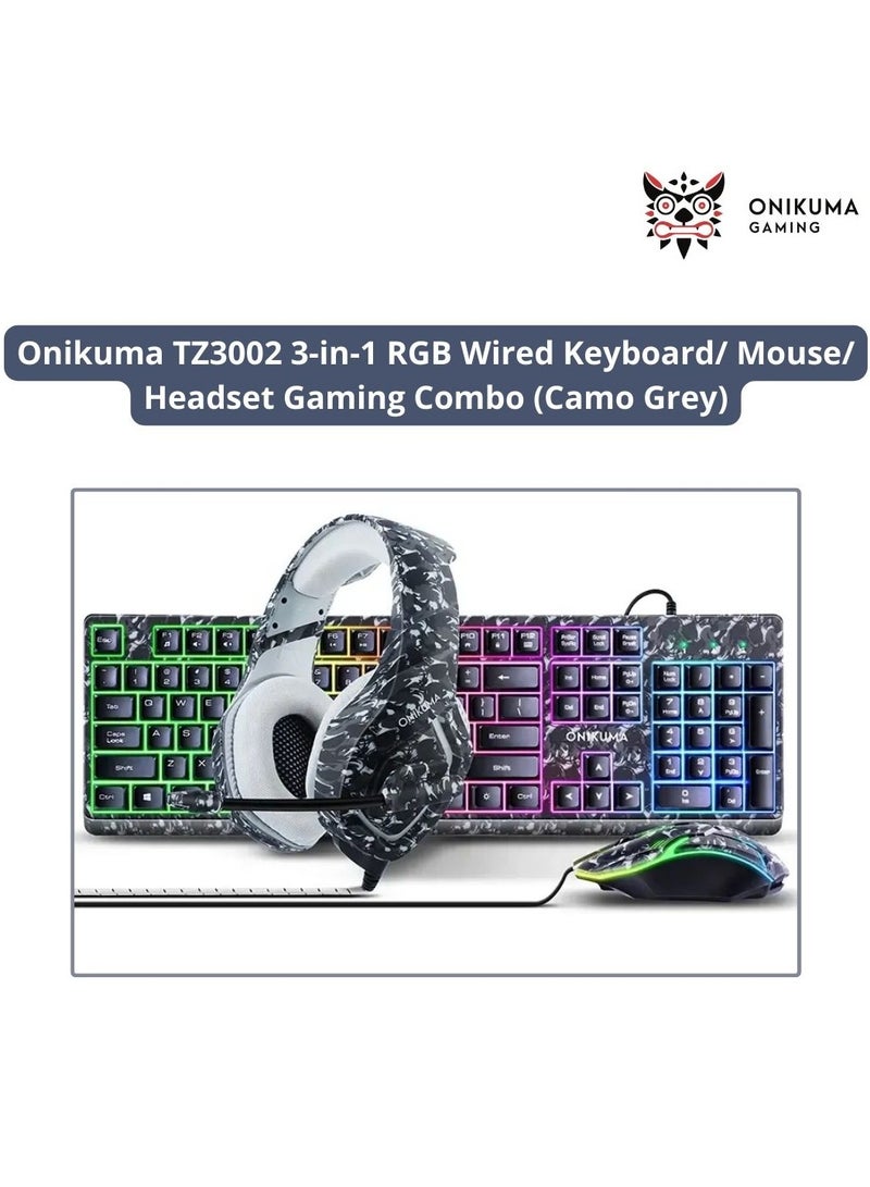 Onikuma TZ3002 3-in-1 RGB Wired Keyboard/ Mouse/ Headset Gaming Combo (Camo Grey)