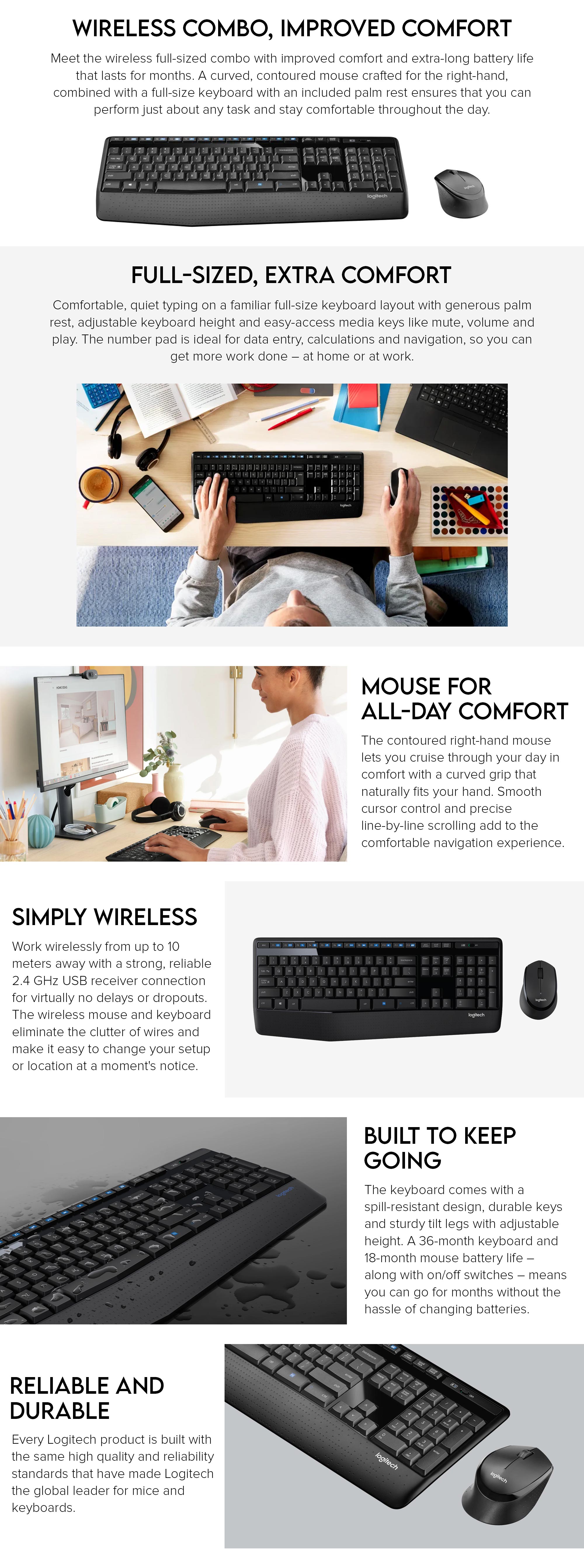 MK345 Wireless Keyboard and Mouse Combo – Full-Size QWERTY Keyboard with Palm Rest, Right-Handed Optical Mouse, 2.4GHz Wireless USB Receiver, Spill-Resistant, 1000 DPI, Long Battery Life, Compatible with Windows, macOS, ChromeOS Black