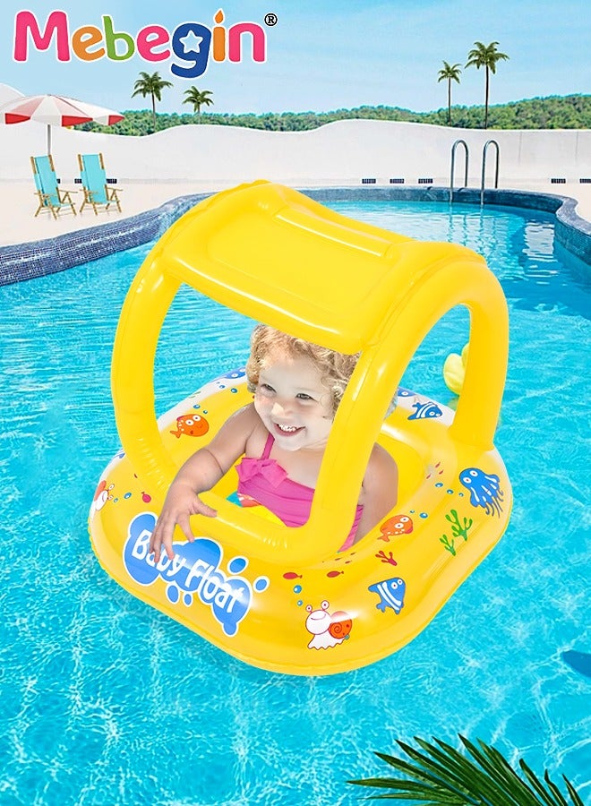 Baby Pool Float with Canopy,Blow Up Swimming Pool Toys for Toddlers 66*66cm,Toddler Pool Float,Baby Pool Float,Toddler Pool Float for Baby  Summer Outdoor Beach Water Toys Yellow