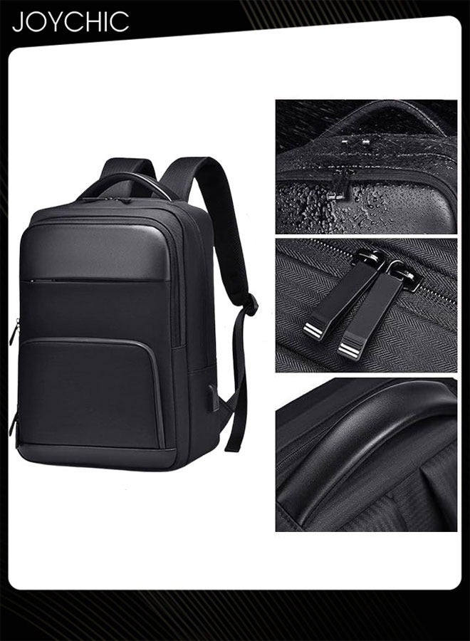 15.6 Inch Computer Business Backpacks Large Capacity Travel Daily Laptop Backpack Anti-theft Waterproof School Double Shoulder Bag with USB Charging Port for Men Women College Students Black
