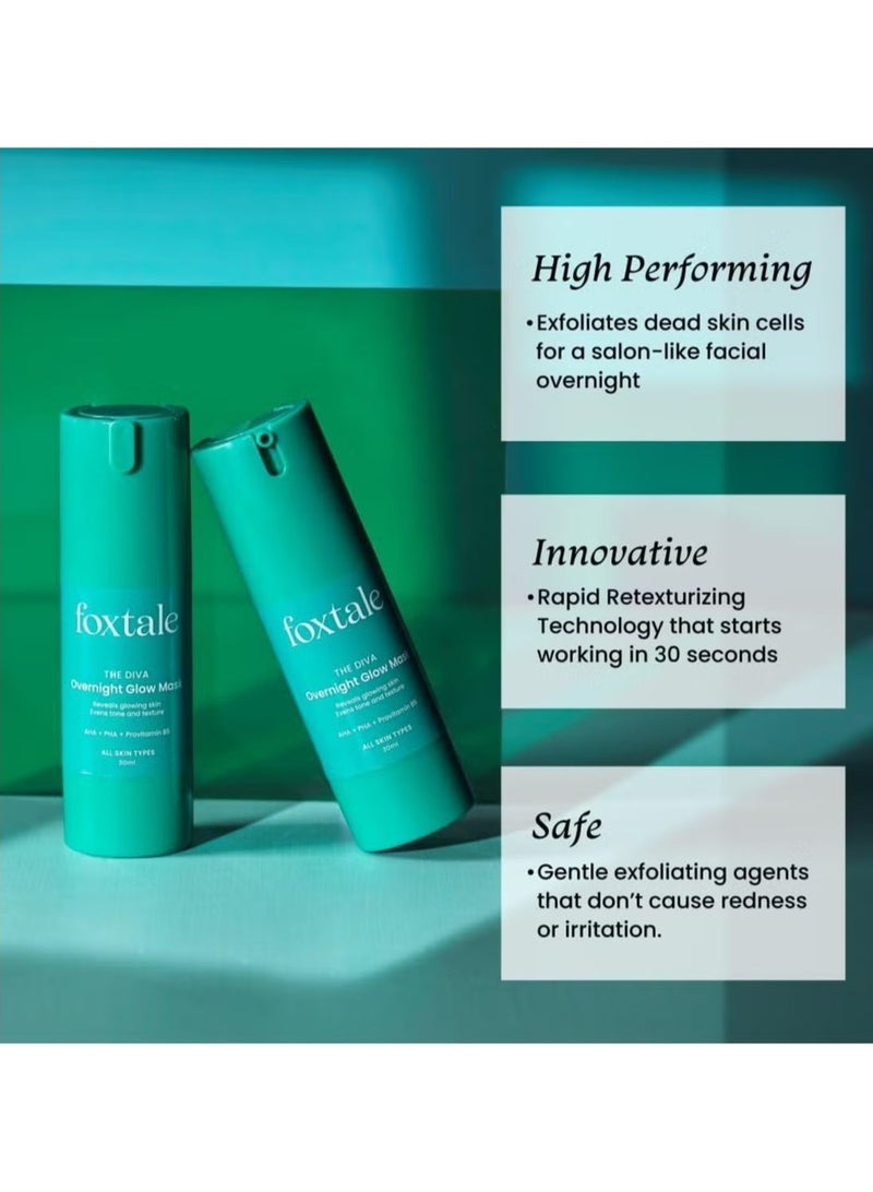 2 % overnight the glow mask with AHA, PHA and Provitamin B5 | 30 seconds the face for a salon like brightness For soft soft skin, soft Men and women 30 ml