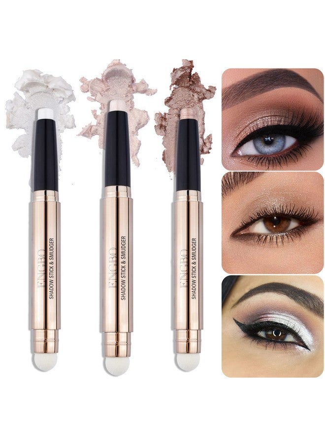 3 Pcs Eyeshadow Stick Makeup Cosmetics Eye Brightener Stick Waterproof Eyeshadow Crayon Pencil With Soft Smudger, Glitter Shimmer Eye Shadow Pen Sets For Eye Makeup (123)