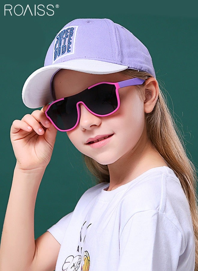 Aviator Polarized Sunglasses for Kids, UV400 Protection Cute Beach Holiday Sun Glasses with Lightweight Flexible TPEE Frame for Boys Girls and Children Age 3-12, Pink Purple