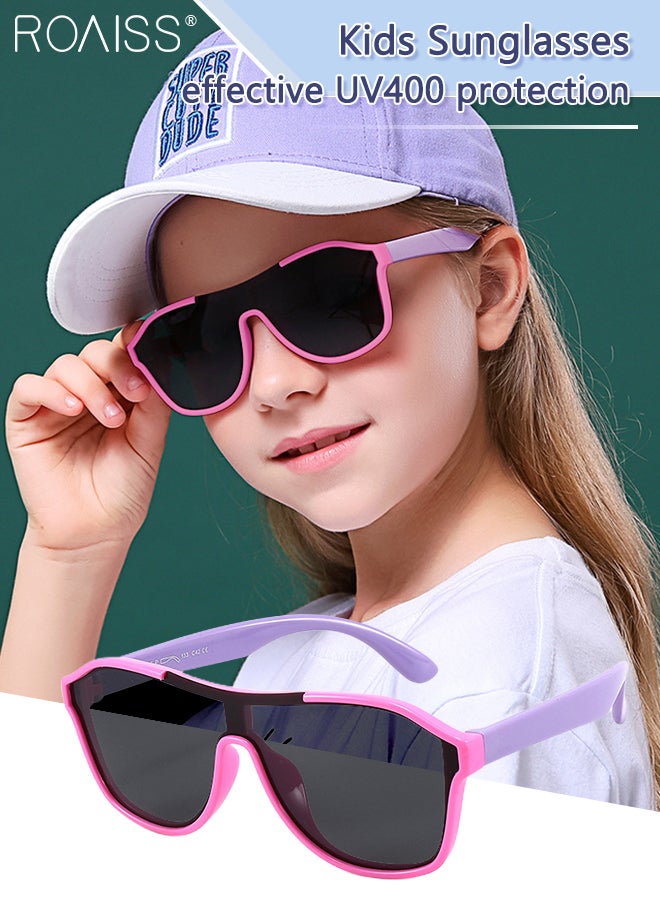 Aviator Polarized Sunglasses for Kids, UV400 Protection Cute Beach Holiday Sun Glasses with Lightweight Flexible TPEE Frame for Boys Girls and Children Age 3-12, Pink Purple