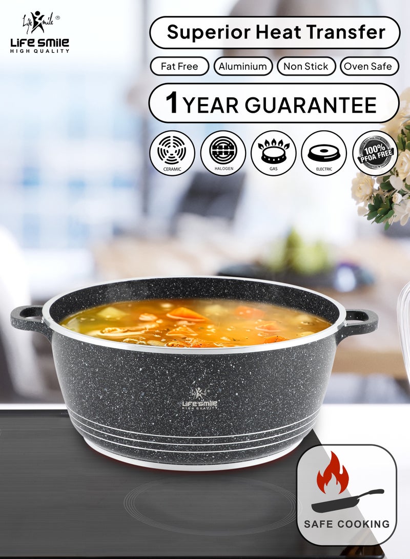 Cooking Pot | Soup Pot With 5mm Sturdy Glass Lid | PFOA Free Oven Safe | Induction Bottom | Easy Handwash