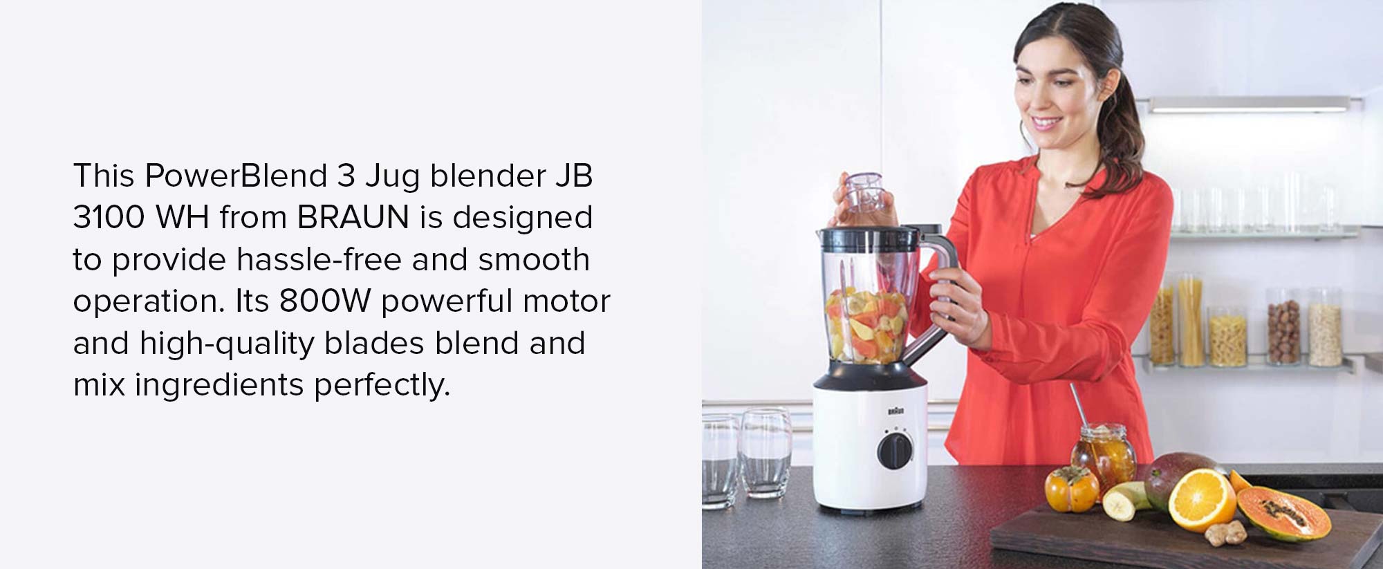 Power Blender, Variable Speeds, Pulse function, Dishwasher Safe 2 L 800 W JB3100WH White/Black/Clear