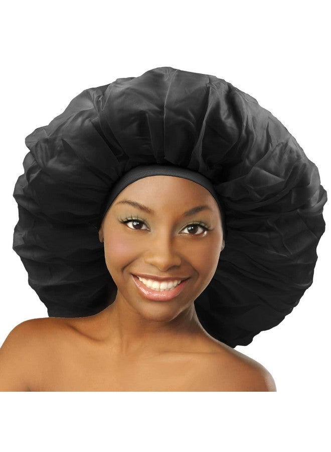 Onna Super Jumbo Day & Night Cap Silk Bonnet For Women Satin Bonnet For Sleeping Hair Cap Shower Cap For Women Black