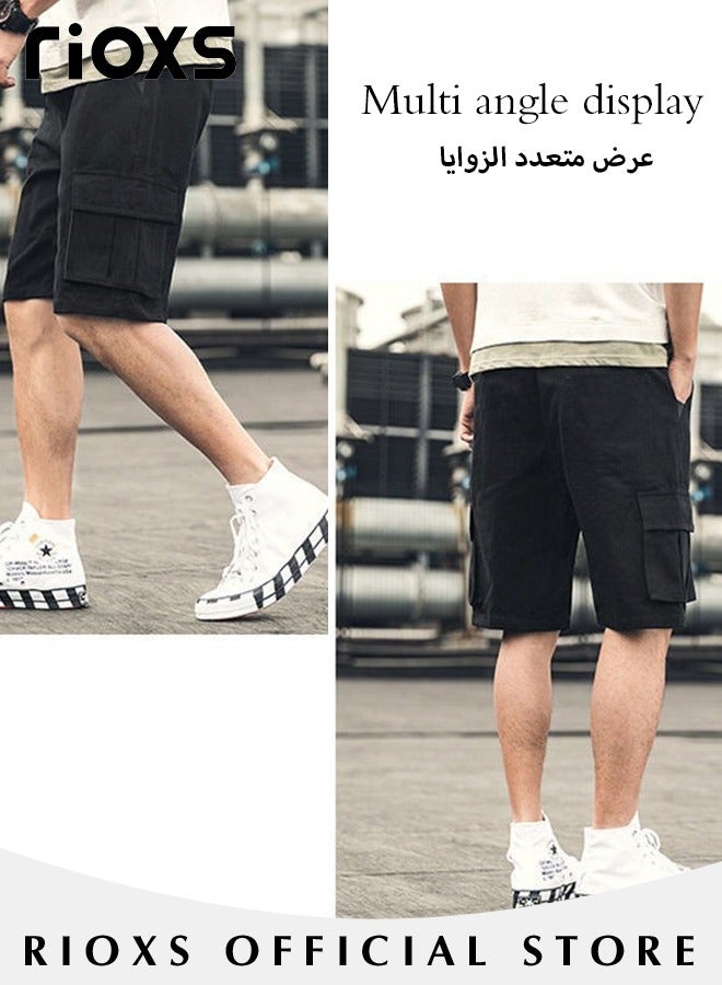 Men's Casual Loose Shorts, Outdoor Quick Drying Sports Short Pants, Stretch Short With Multiple Pockets, Relaxed Fit Cotton Blend Work Shorts, Lightweight Running Shorts, Comfy Breathable Athletic Shorts