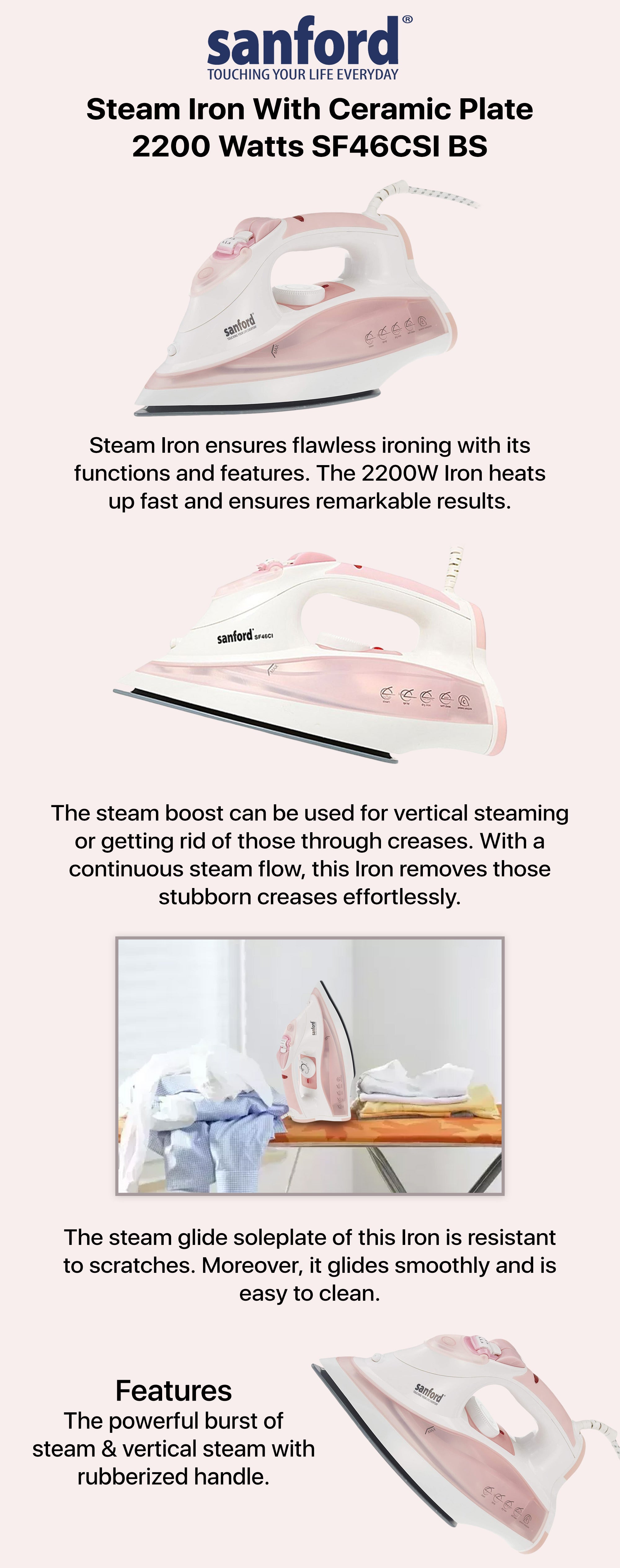 Steam Iron With Ceramic Plate 2200.0 W SF46CSI BS White/Pink