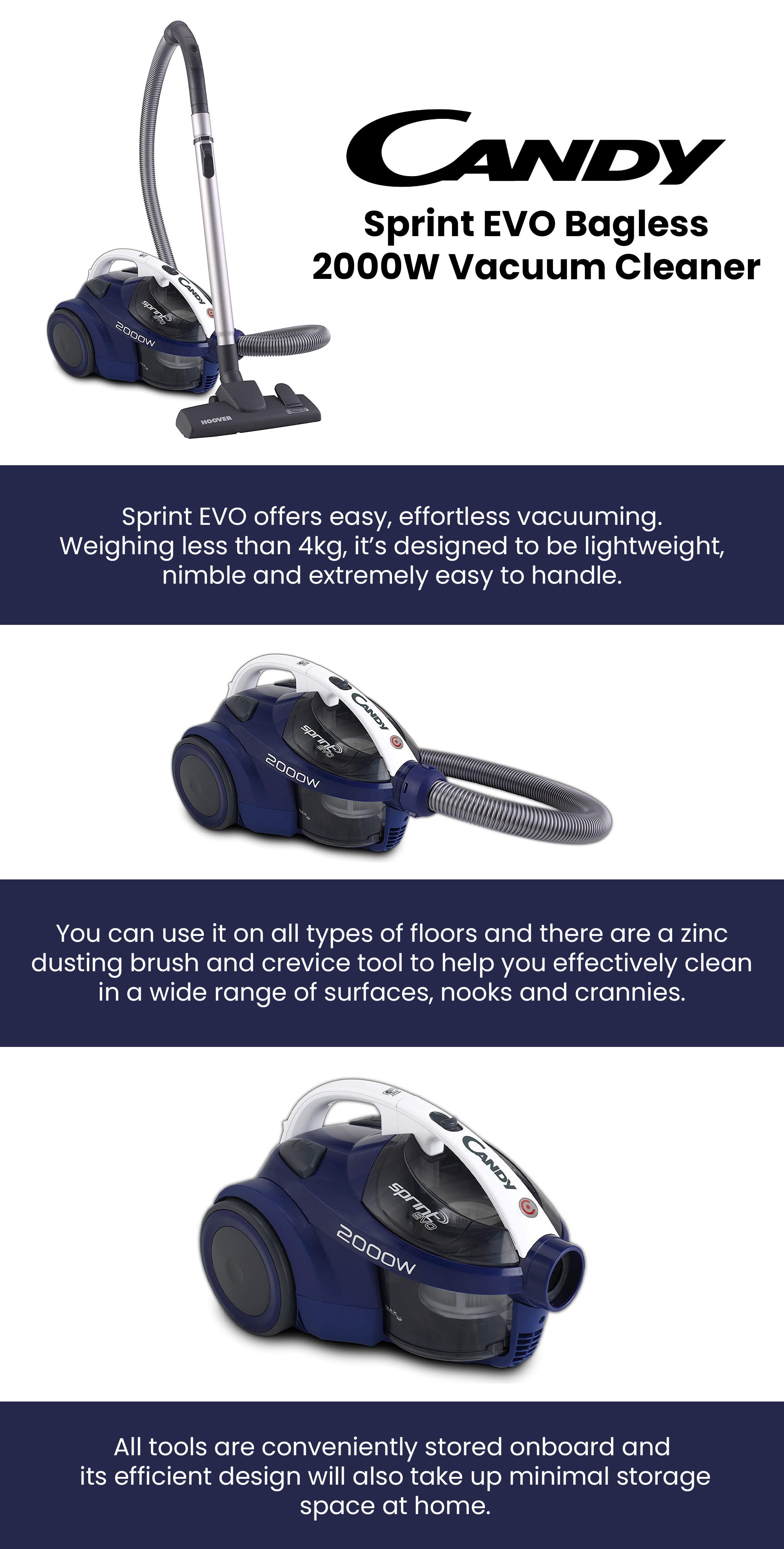 Bagless Vacuum Cleaner 1.5 L 2000 W CSE2001 001 Blue/Black