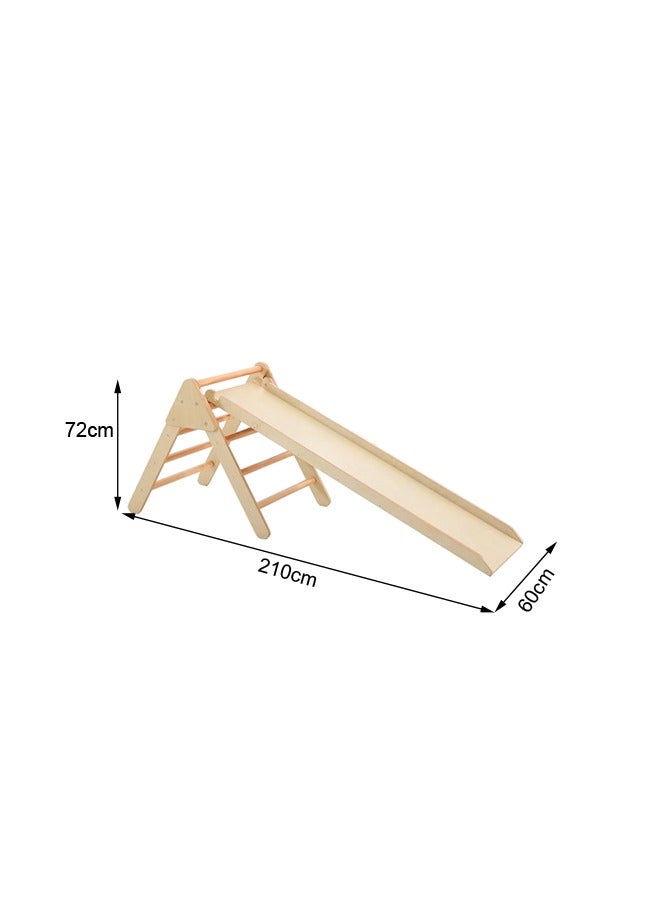 Kids Foldable Slide Natural Wooden Triangle Climber With Ramp For Toddlers