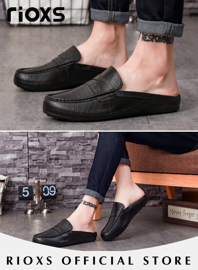 Men's Flat Mules Closed Toe Clog Sandals Faux Leather Fashion Slippers Slip-On Backless Mule Shoes