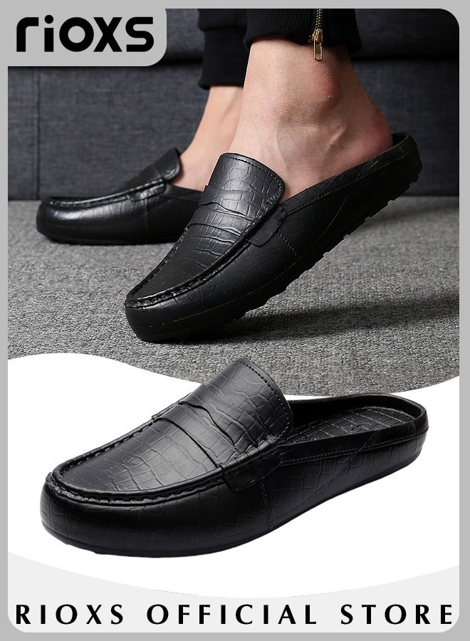 Men's Flat Mules Closed Toe Clog Sandals Faux Leather Fashion Slippers Slip-On Backless Mule Shoes