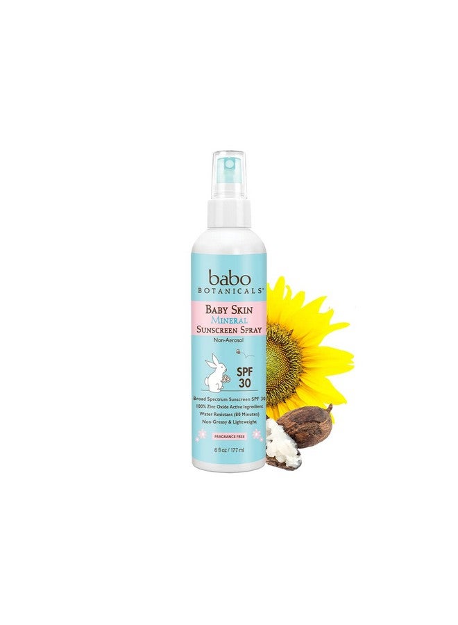 Baby Skin Mineral Sunscreen Spray Spf 30 With 100% Zinc Oxide Active Waterresistant Unscented 6 Fl Oz