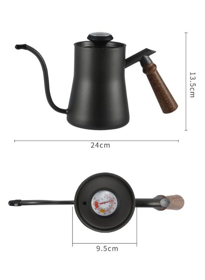 550ml Coffee Kettle with Thermometer Pour over Kettle Stainless Steel Tea Kettle Stovetop Coffee Tea Pot with Wood Handle for Drip Coffee(Black)