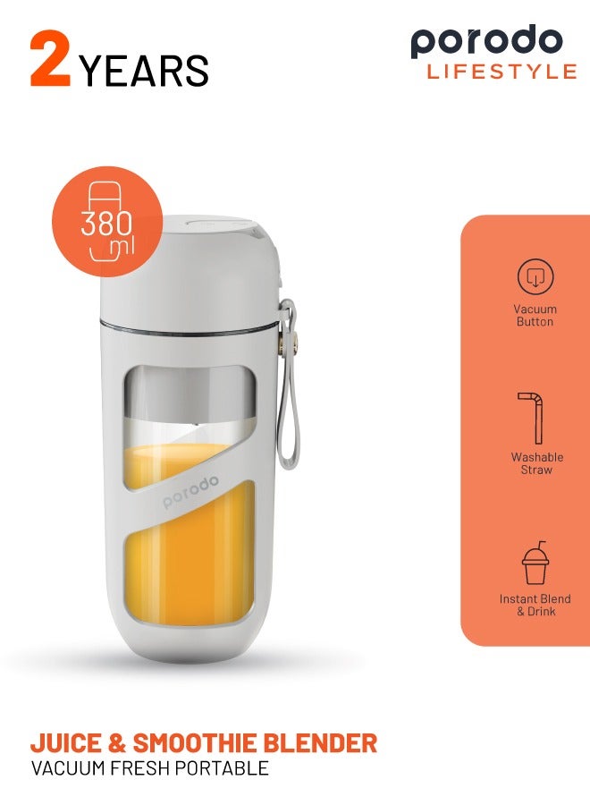 Porodo LifeStyle Vacuum Fresh Portable Juicer & Smoothie Blender 380mL 1500mAh - White