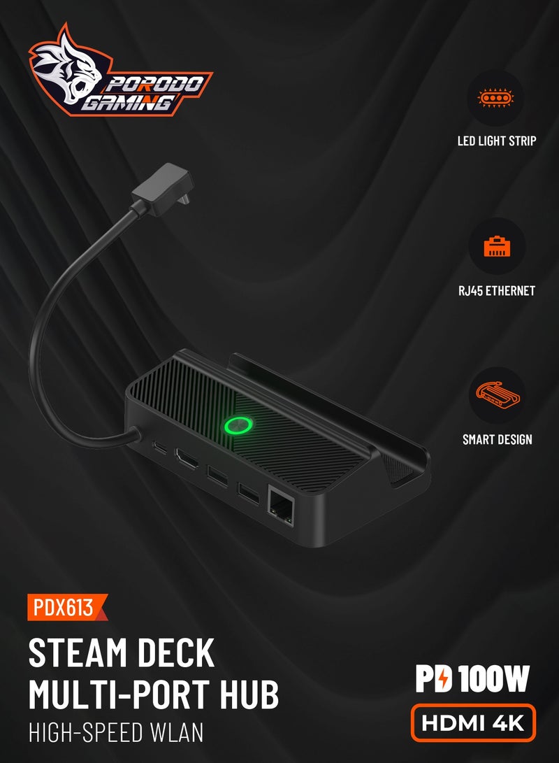 Porodo Gaming Steam Deck Hub with WLAN PD 100W - Black