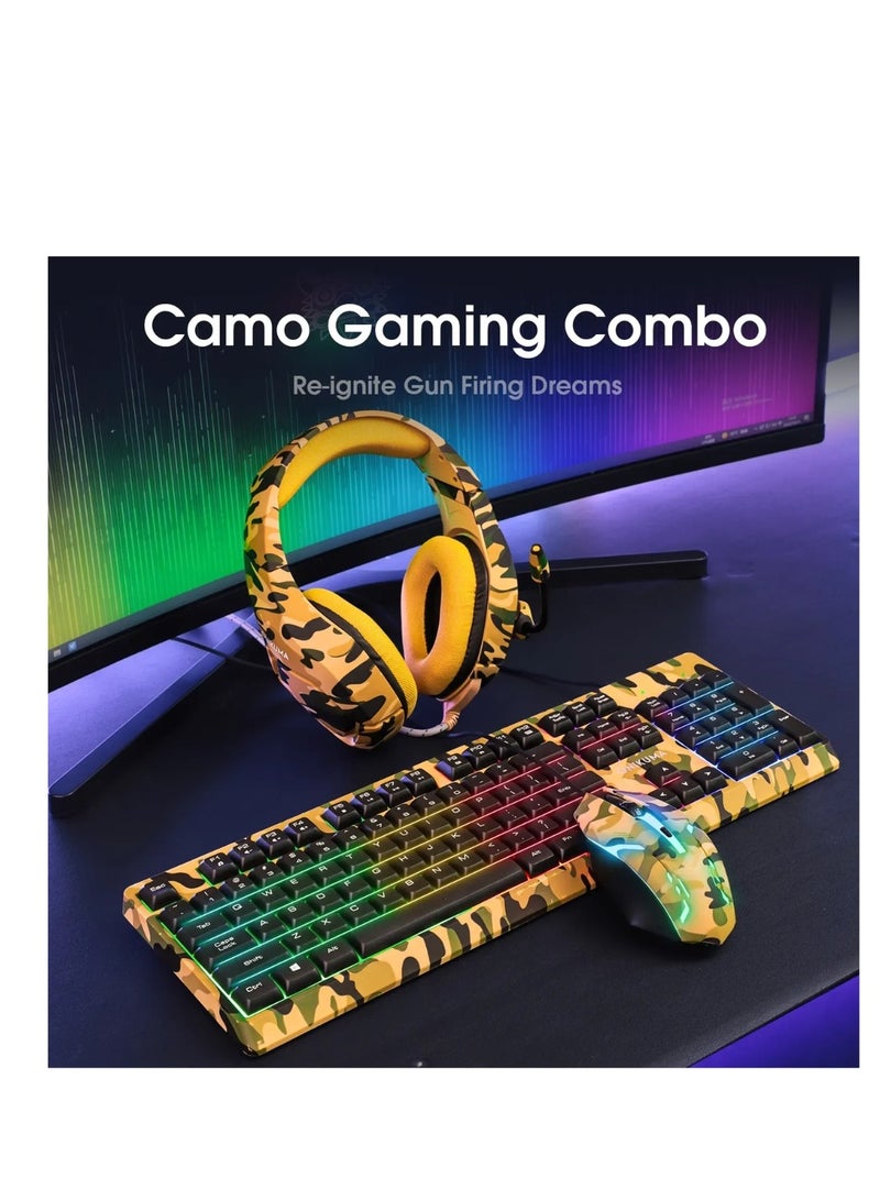 Onikuma TZ3001 3-in-1 RGB Wired Keyboard/ Mouse/ Headset Gaming Combo (Camo Yellow)