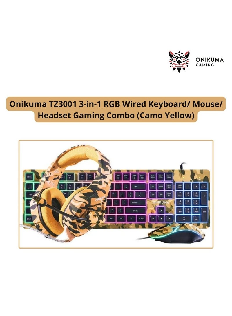 Onikuma TZ3001 3-in-1 RGB Wired Keyboard/ Mouse/ Headset Gaming Combo (Camo Yellow)