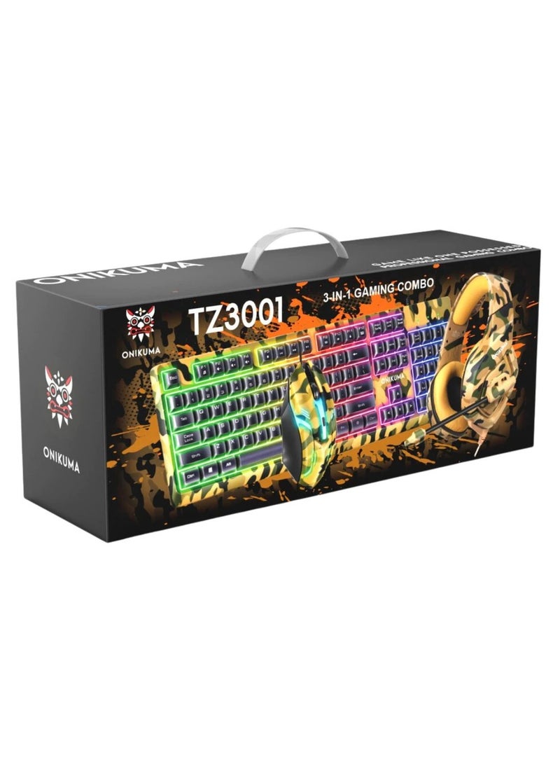 Onikuma TZ3001 3-in-1 RGB Wired Keyboard/ Mouse/ Headset Gaming Combo (Camo Yellow)