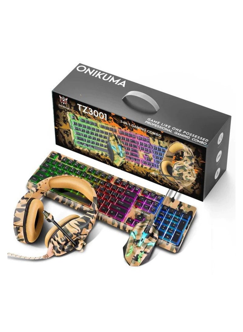 Onikuma TZ3001 3-in-1 RGB Wired Keyboard/ Mouse/ Headset Gaming Combo (Camo Yellow)