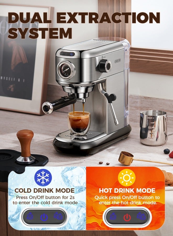 Espresso Machine Hot Cold Extraction 19Bar Coffee Machine For Espresso Powder And ESE Pods 1450W 1.1L