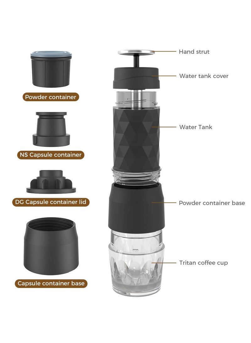 New Manual Portable Espresso Machine For Coffee Brew And Milk Foamer 120ML Black