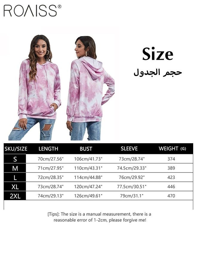 Women'S Casual Tie Dye Hoodie Hat Drawstring Design Top Loose Pocket Pullover